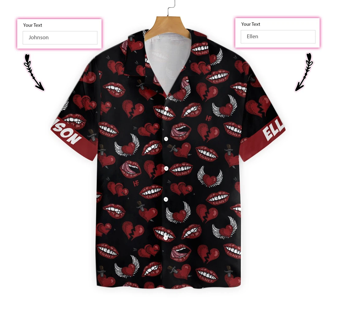 Black Valentine Seamless Pattern Custom Hawaiian Shirt, Button Up Aloha Shirt For Men, Women