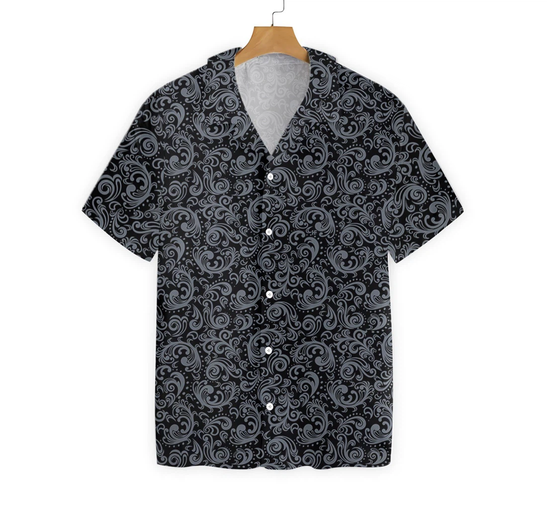 Premium Black And White Baroque Style Goth Hawaiian Shirt, Button Up Aloha Shirt For Men, Women