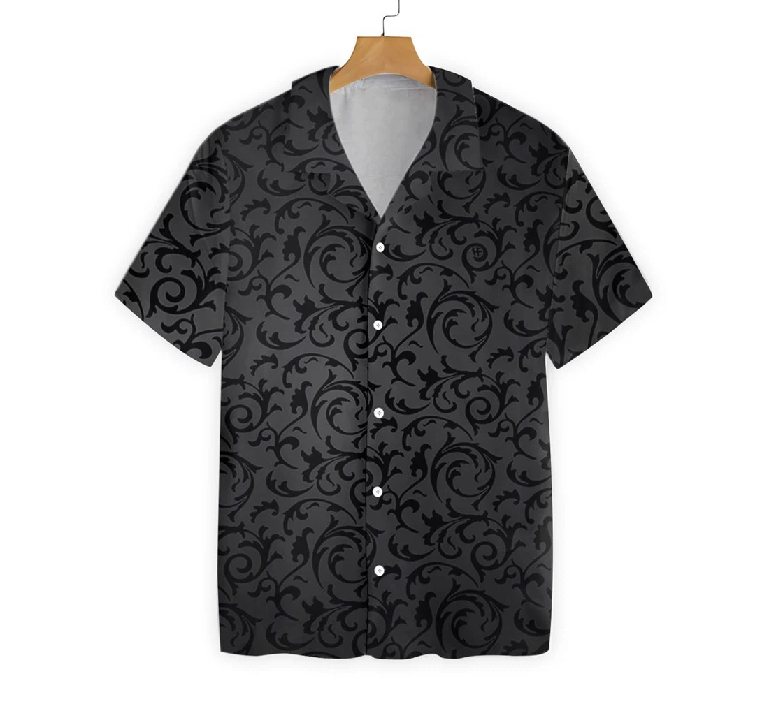 Black And Grey Seamless Goth Style Hawaiian Shirt, Button Up Aloha Shirt For Men, Women