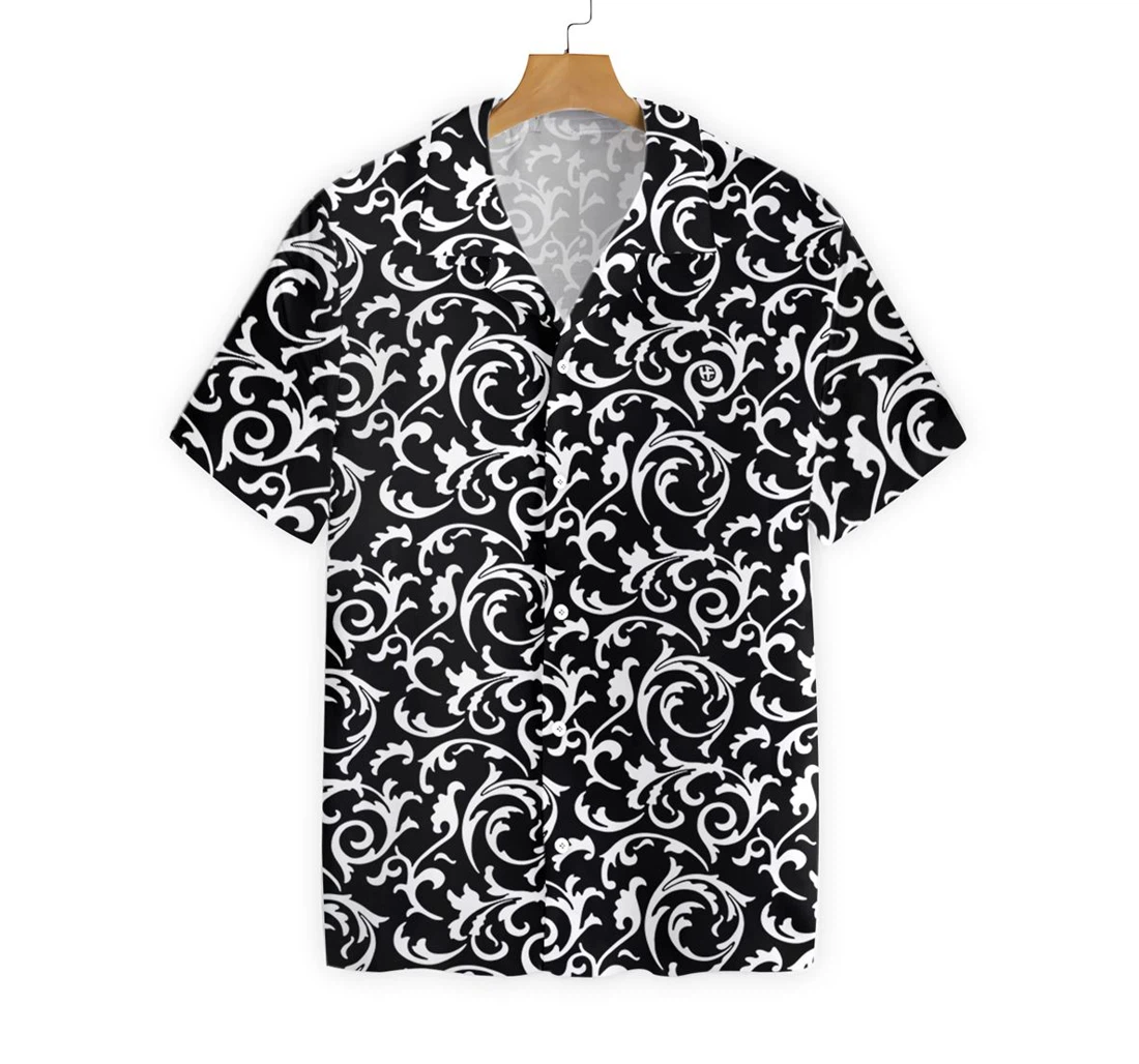 Black And White Seamless Goth Style Hawaiian Shirt, Button Up Aloha Shirt For Men, Women