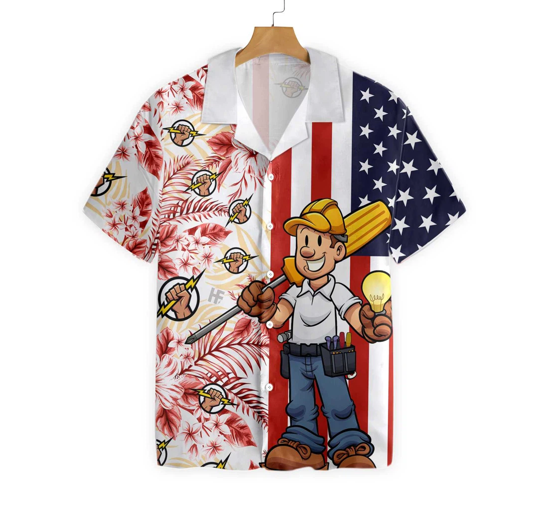 Electrician Flag Hawaiian Shirt, Button Up Aloha Shirt For Men, Women