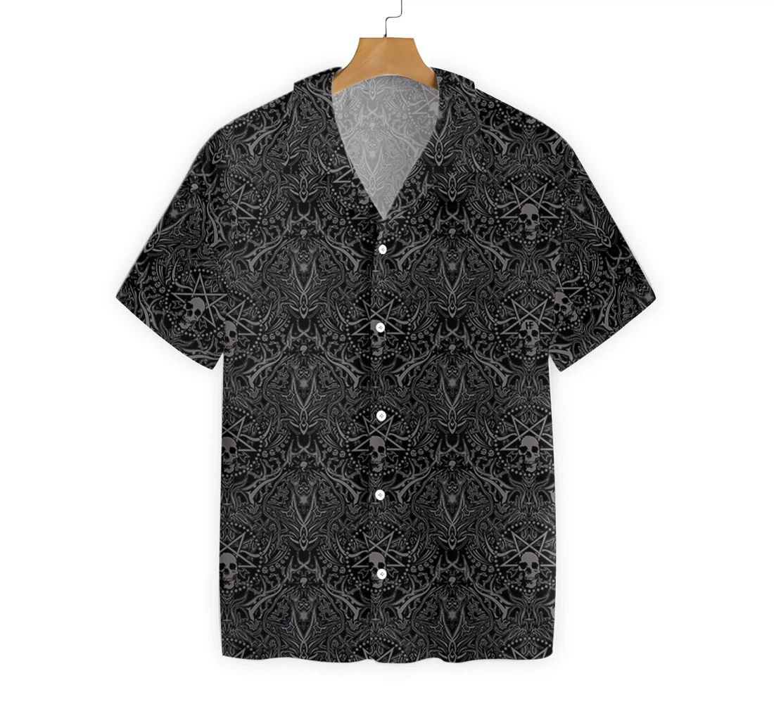 Seamless Gothic Skull Pattern Goth Hawaiian Shirt, Button Up Aloha Shirt For Men, Women