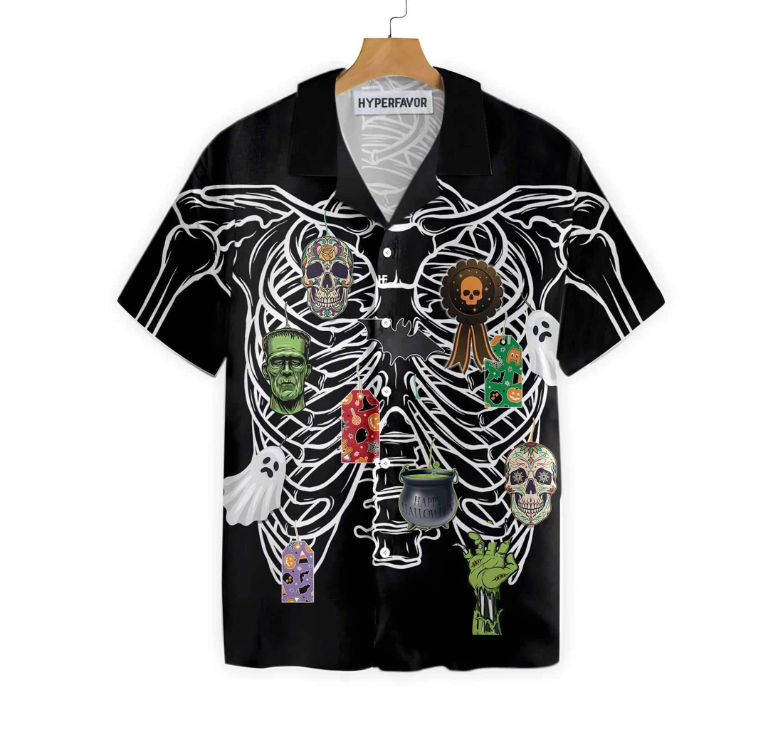 Skeleton Decorate Halloween Shit, Unique Halloween And Hawaiian Shirt, Button Up Aloha Shirt For Men, Women