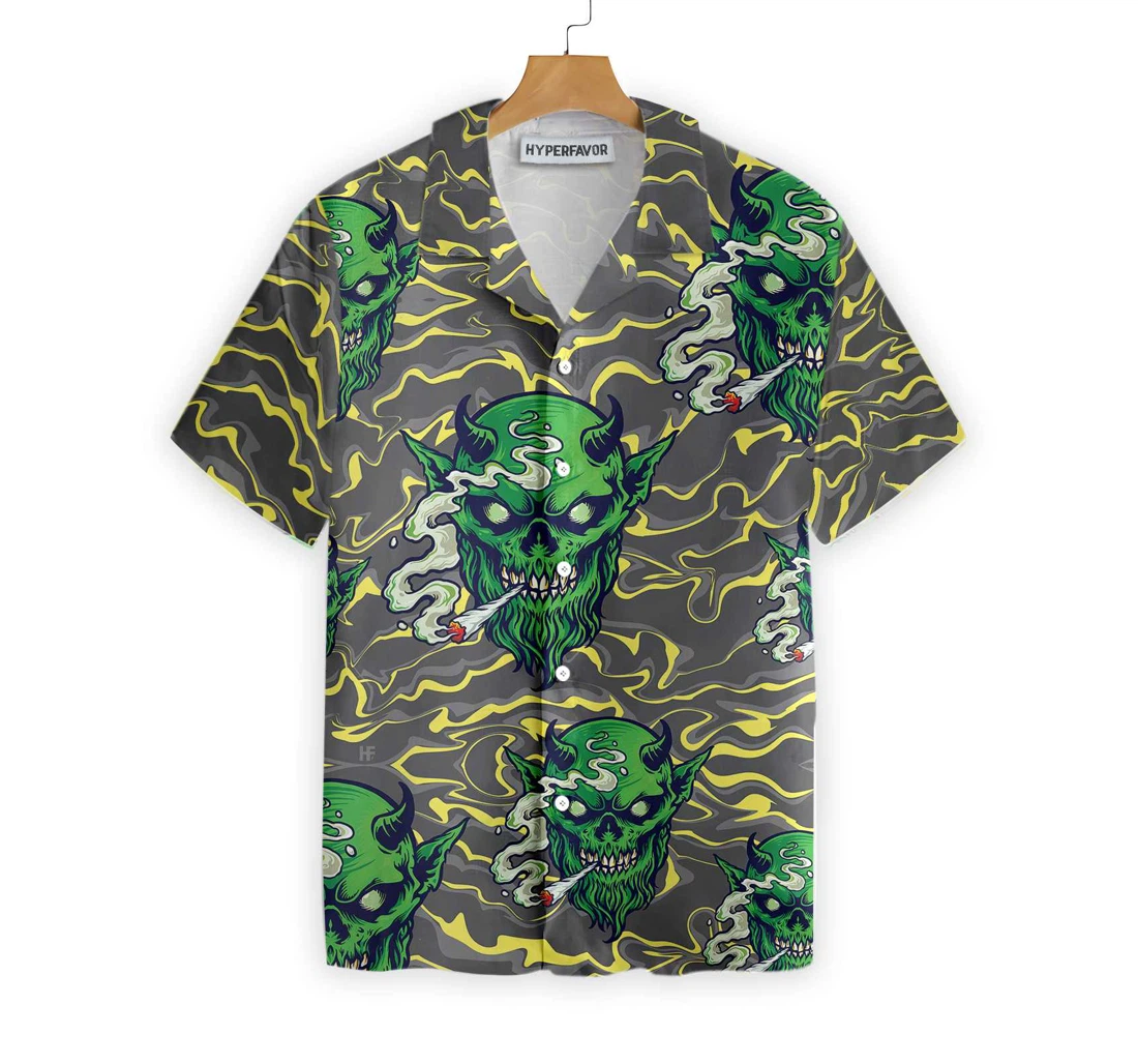 Gothic Satan Smokes Green Thing Goth And Hawaiian Shirt, Button Up Aloha Shirt For Men, Women