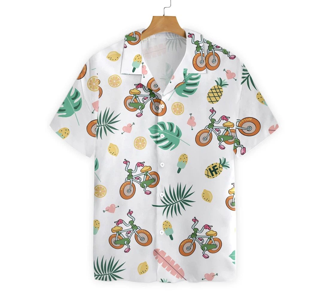 Cartoon Cycling Hawaiian Shirt, Button Up Aloha Shirt For Men, Women