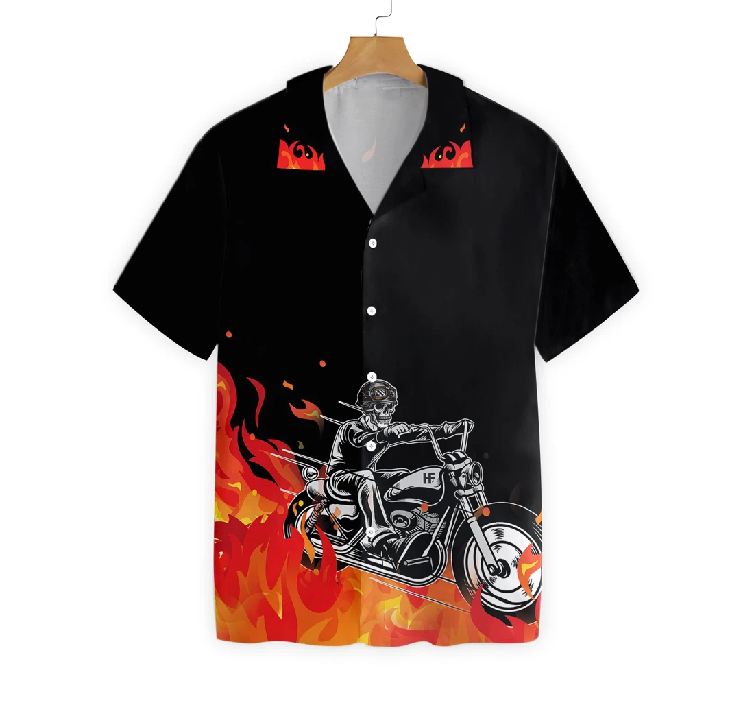 Motorbike Skull Hawaiian Shirt, Button Up Aloha Shirt For Men, Women