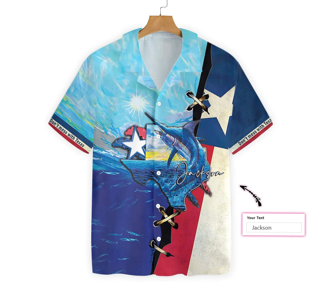 Texas Fishing Custom Personalized Don't Mess With Texas Flag Proud Texas State Hawaiian Shirt, Button Up Aloha Shirt For Men, Women