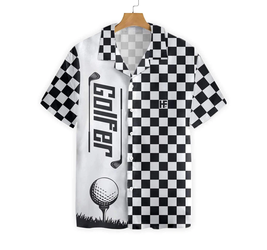 Checkerboard Style Golfer Hawaiian Shirt, Button Up Aloha Shirt For Men, Women