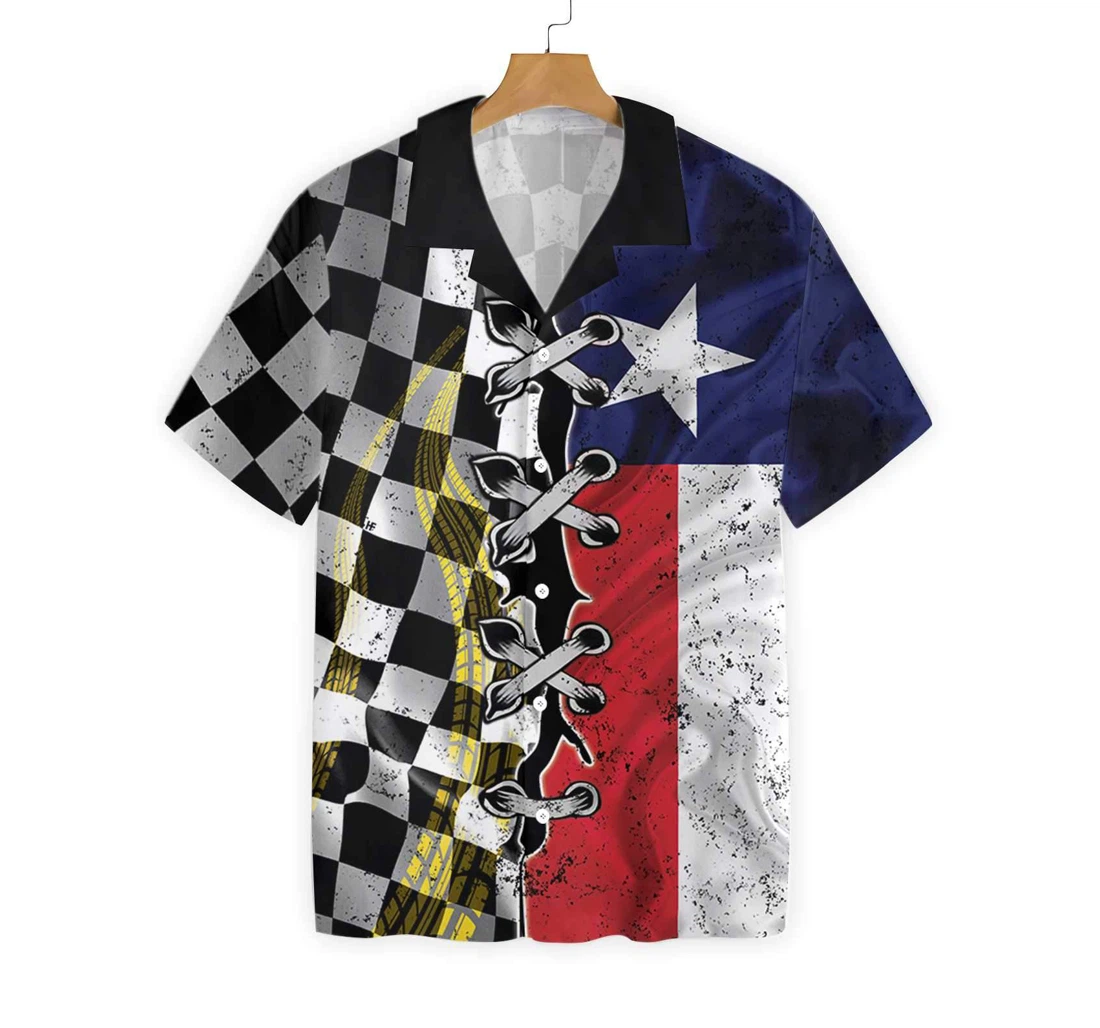 Black And White Texas Racing Flag State Of Texas Flag Proud Texas Home Hawaiian Shirt, Button Up Aloha Shirt For Men, Women