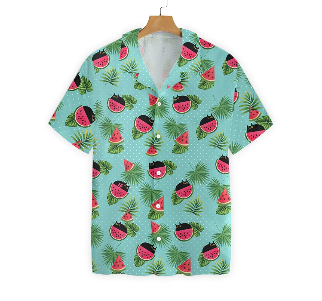 Cat Watermelon Hawaiian Shirt, Button Up Aloha Shirt For Men, Women