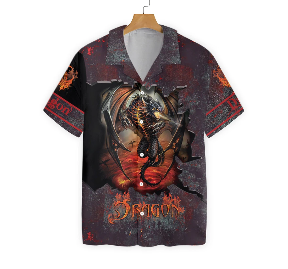 Hell Fire Dragon Hawaiian Shirt, Button Up Aloha Shirt For Men, Women