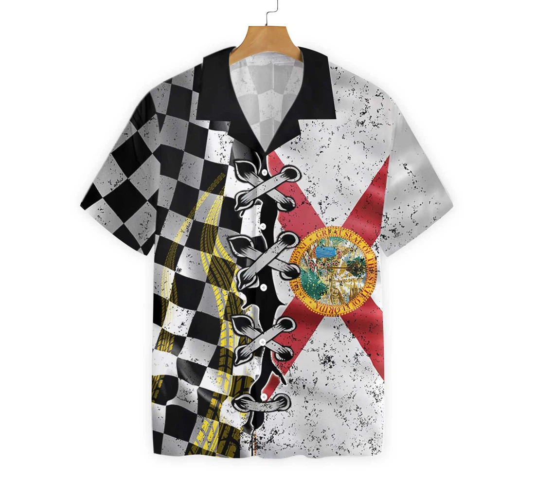 Florida Racing Flag Hawaiian Shirt, Button Up Aloha Shirt For Men, Women