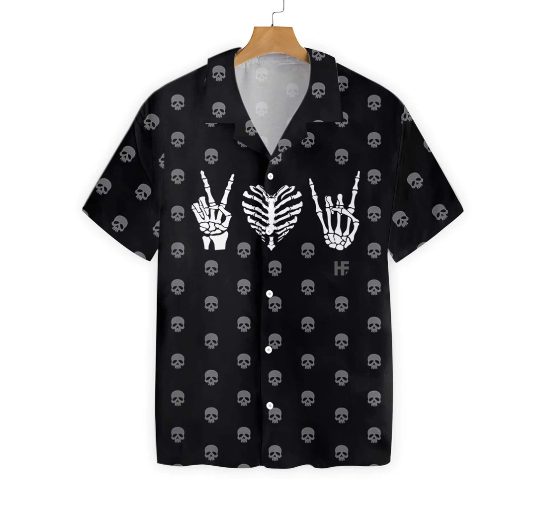 Peace Love Rock Goth Hawaiian Shirt, Button Up Aloha Shirt For Men, Women