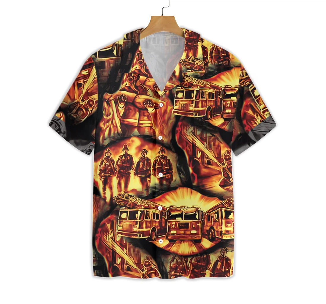 Firefighter Symbol In Fire Hawaiian Shirt, Button Up Aloha Shirt For Men, Women