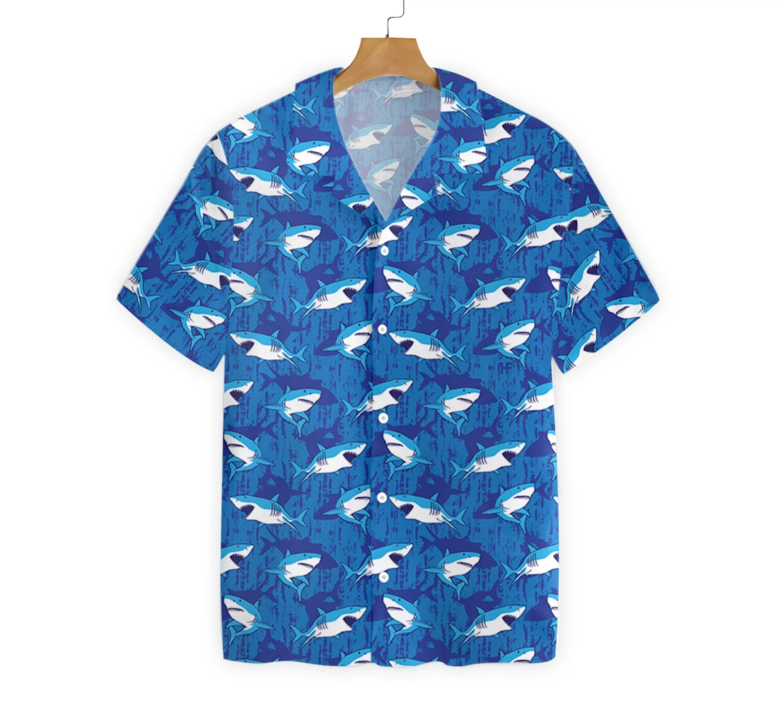 Shark Pattern Hawaiian Shirt, Button Up Aloha Shirt For Men, Women