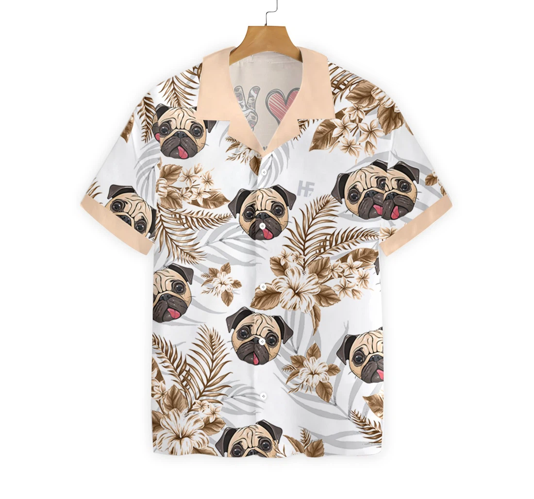 Personalized Peace Love Pug Custom Hawaiian Shirt, Button Up Aloha Shirt For Men, Women