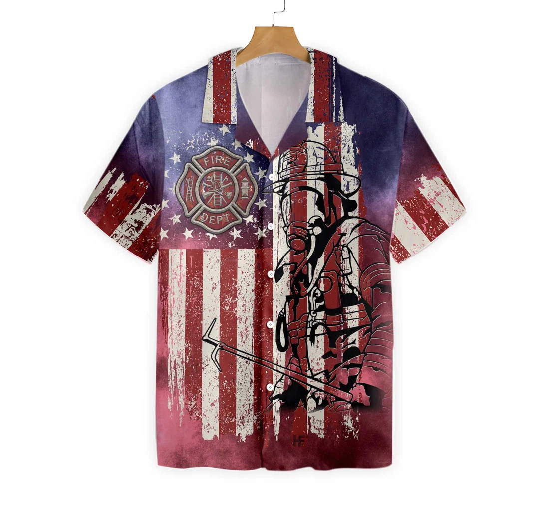 American Flag Fire Dept Firefighter Fire Department Logo Firefighter Hawaiian Shirt, Button Up Aloha Shirt For Men, Women