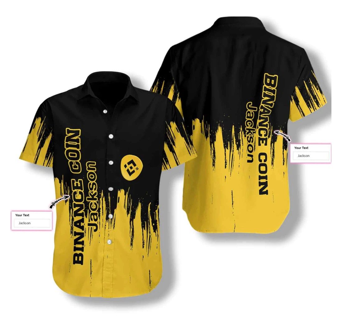 Binance Coin Black And Yellow Custom Hawaiian Shirt, Button Up Aloha Shirt For Men, Women