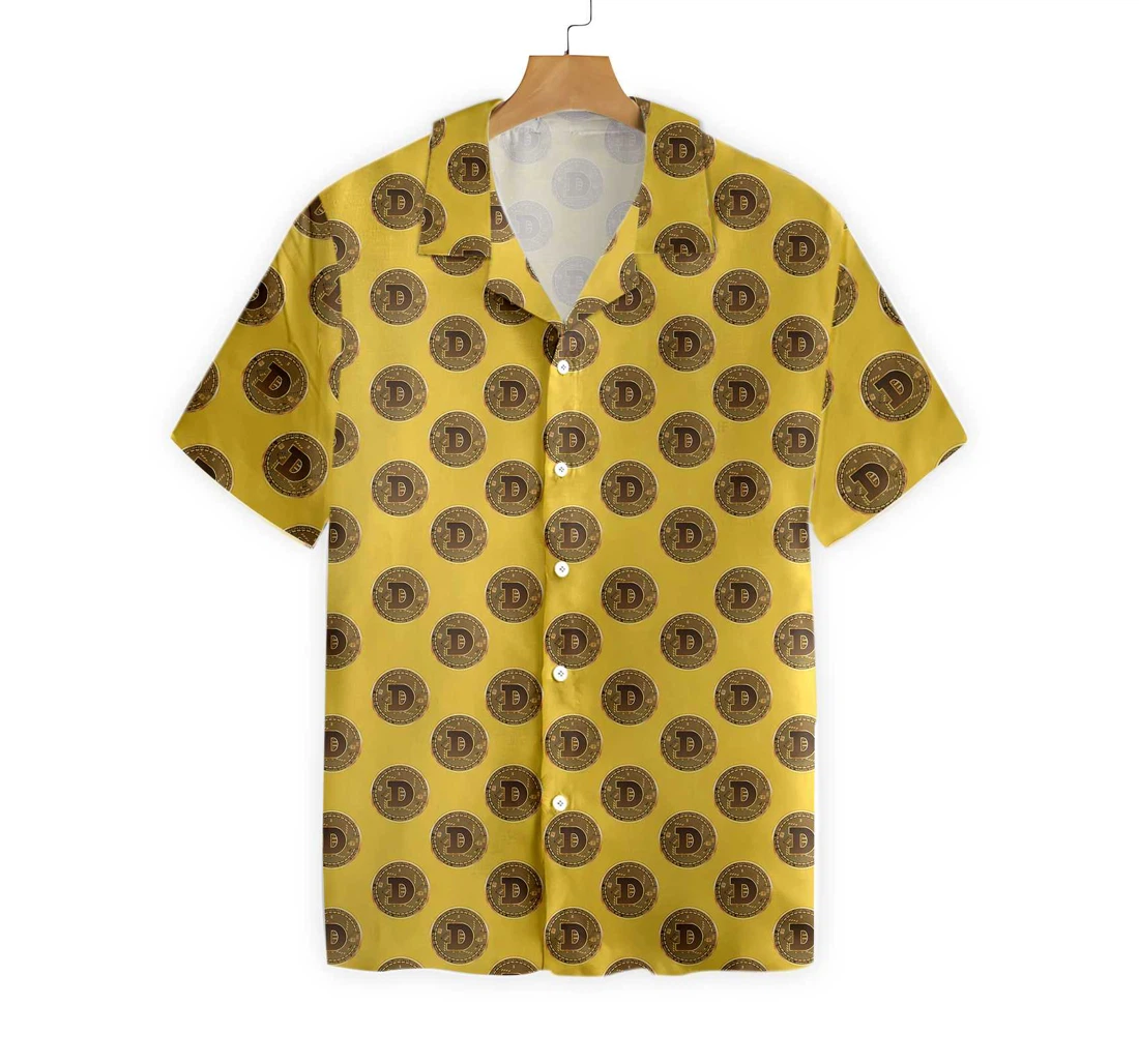 Dogecoin Pattern Hawaiian Shirt, Button Up Aloha Shirt For Men, Women