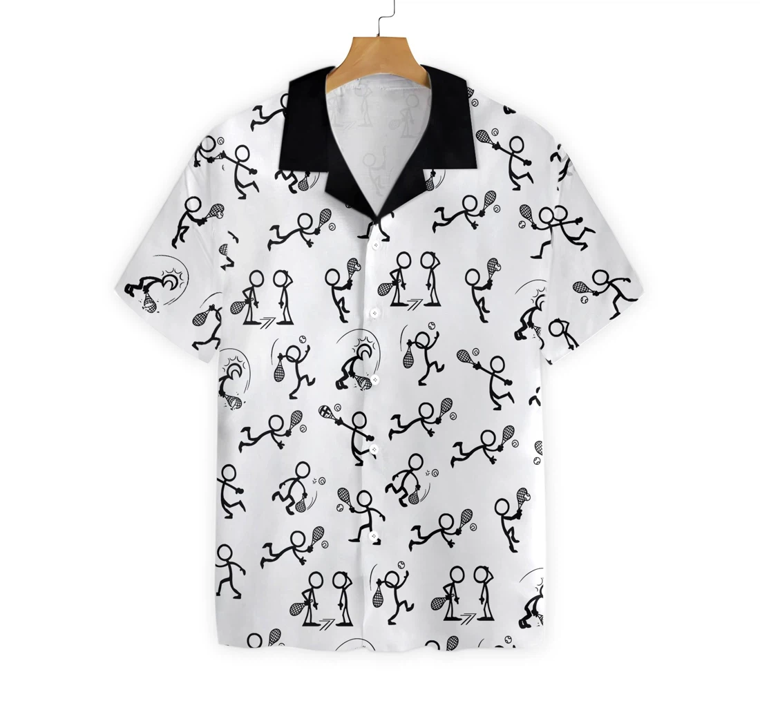 Stick Figures Tennis Black And White Hawaiian Shirt, Button Up Aloha Shirt For Men, Women