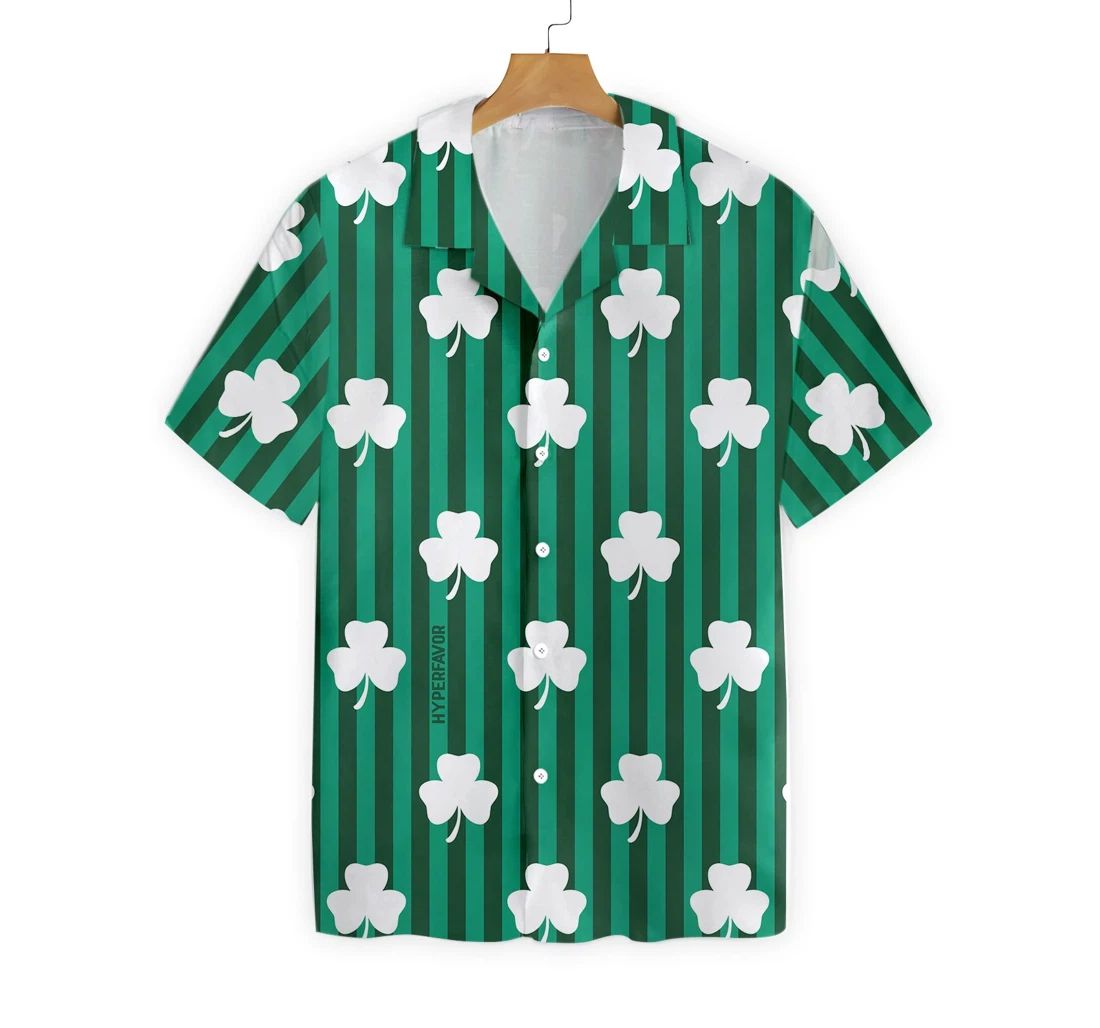 Green Background And White Shamrock Hawaiian Shirt, Button Up Aloha Shirt For Men, Women