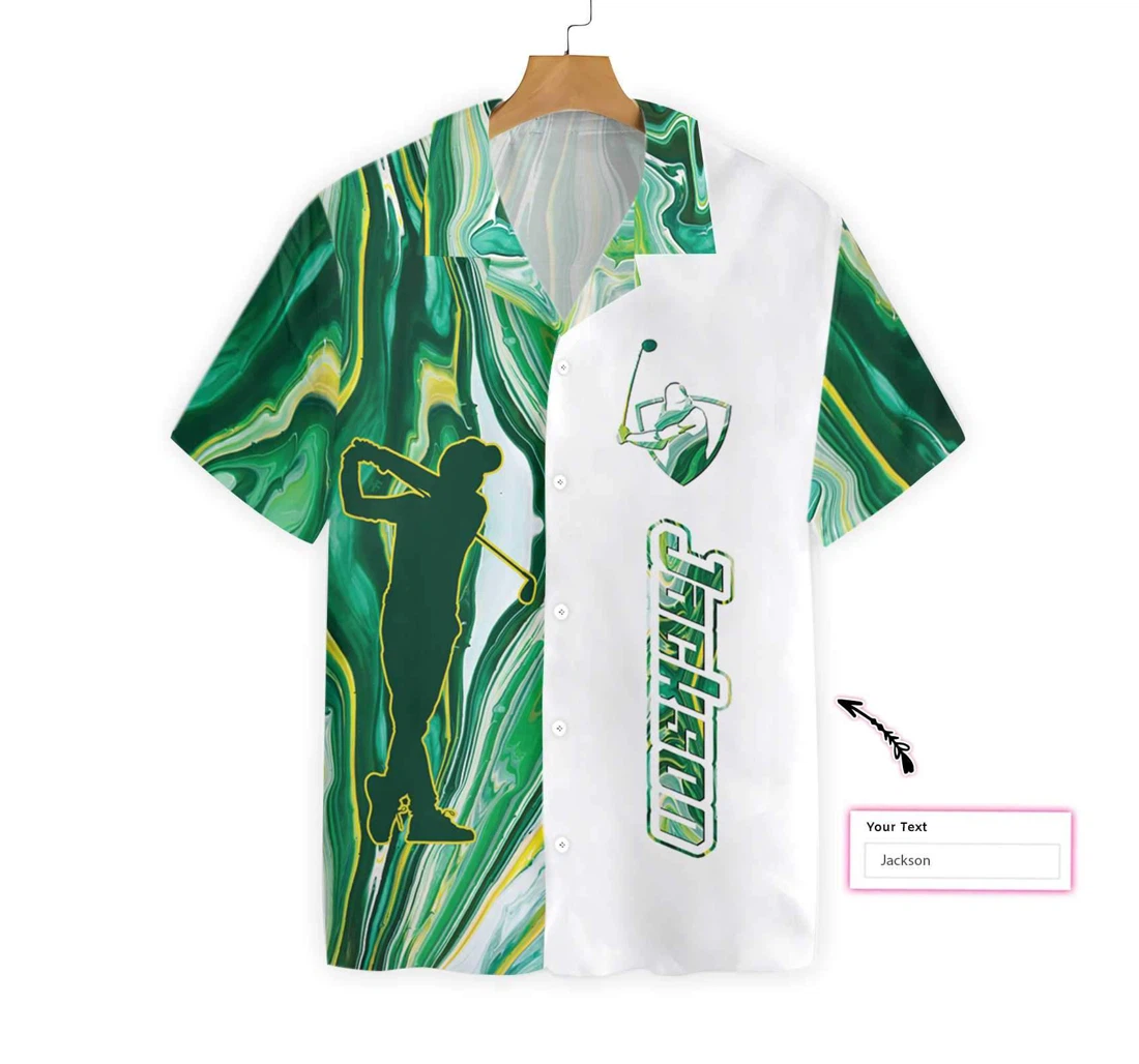 Personalized Green Fluid Art Golf Custom Hawaiian Shirt, Button Up Aloha Shirt For Men, Women