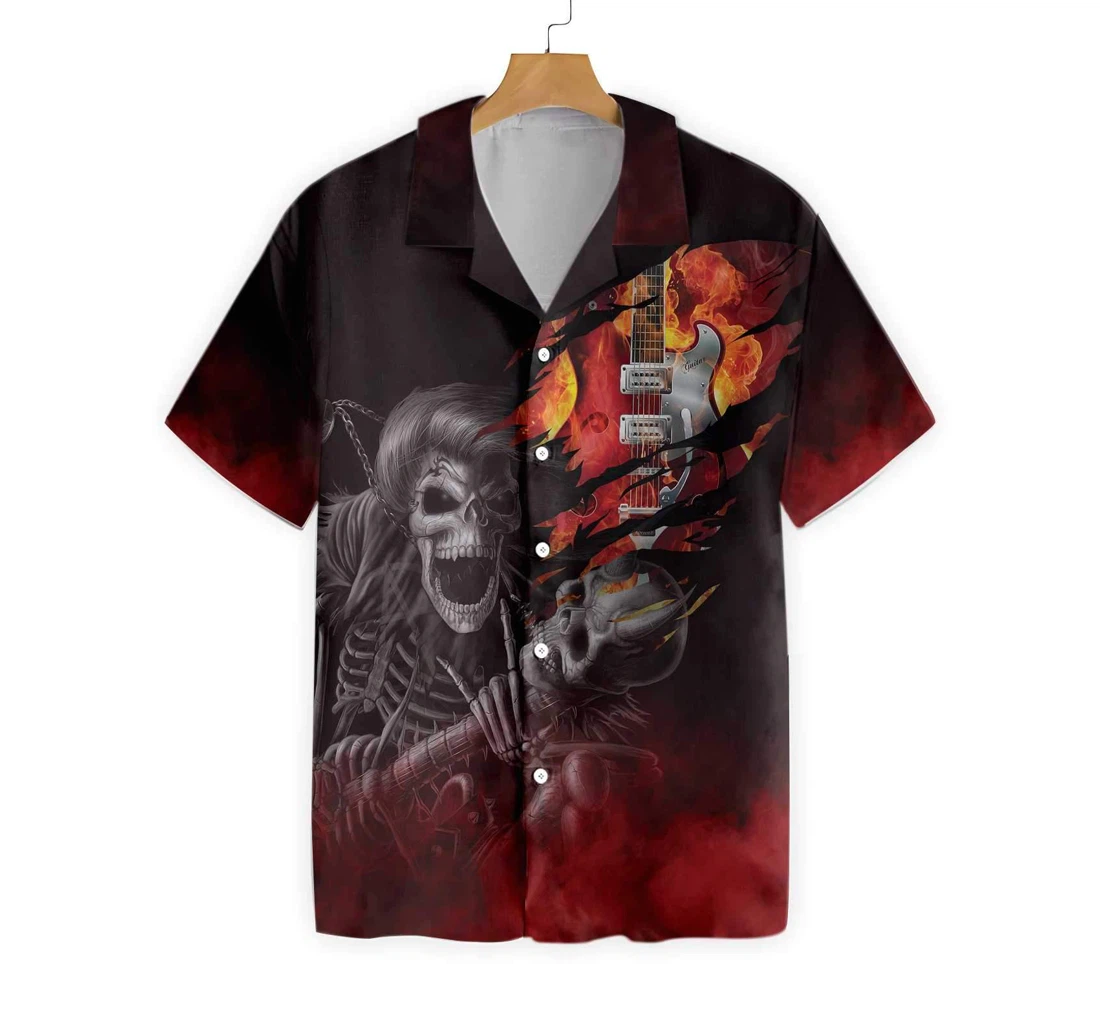 Burning Electric Guitar Hawaiian Shirt, Button Up Aloha Shirt For Men, Women