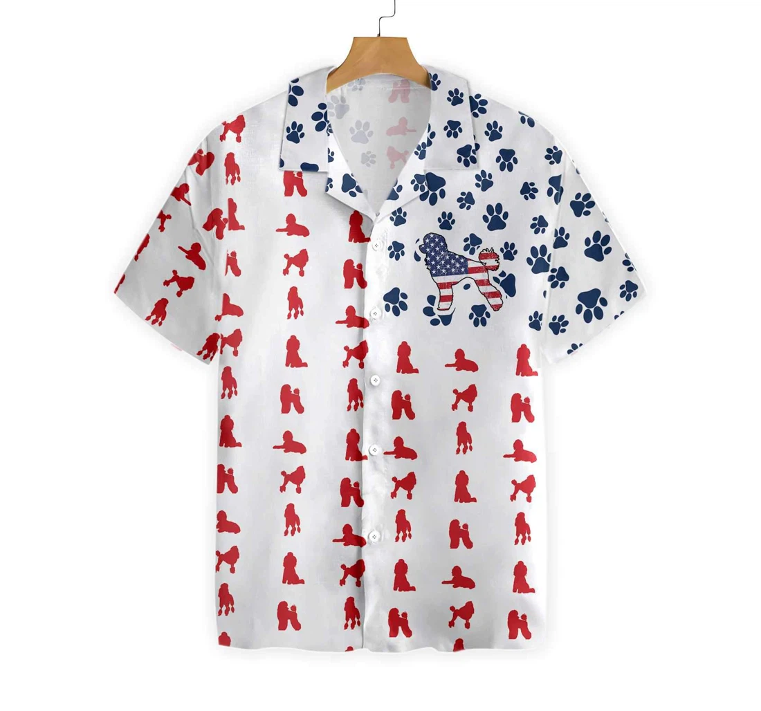 Poodles American Flag Hawaiian Shirt, Button Up Aloha Shirt For Men, Women