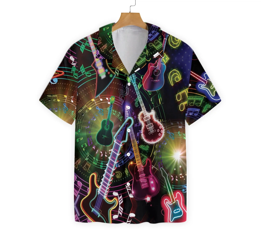 Colorful Guitars Hawaiian Shirt, Button Up Aloha Shirt For Men, Women