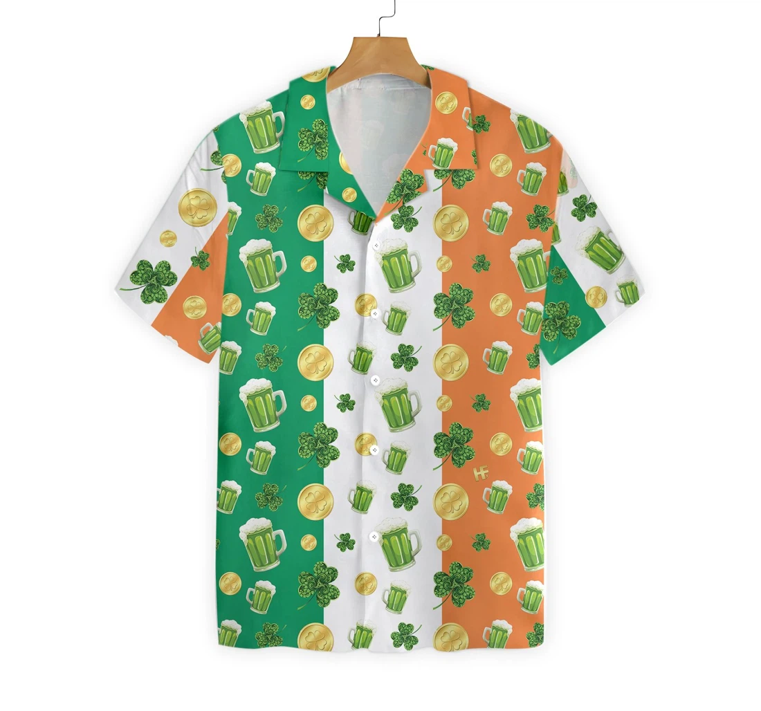 Beer Shamrock And Coin St Patrick's Day Hawaiian Shirt, Button Up Aloha Shirt For Men, Women