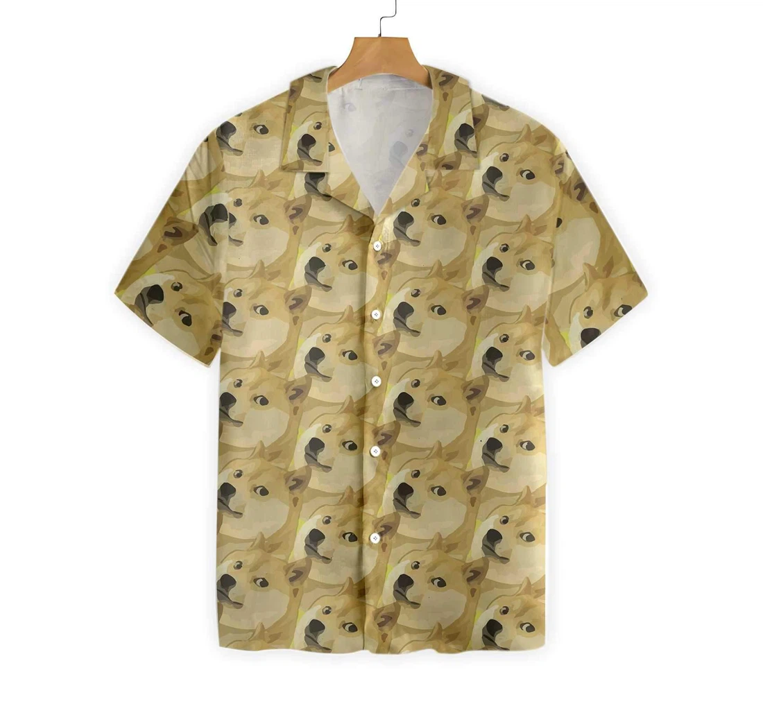 Face Doge Pattern Dogecoin Hawaiian Shirt, Button Up Aloha Shirt For Men, Women