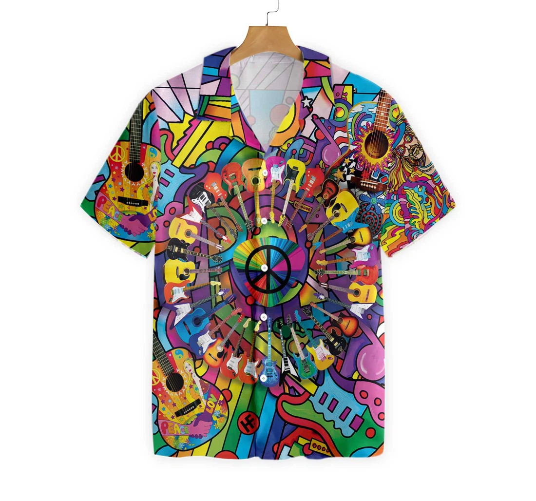 Hippie Guitars Hawaiian Shirt, Button Up Aloha Shirt For Men, Women