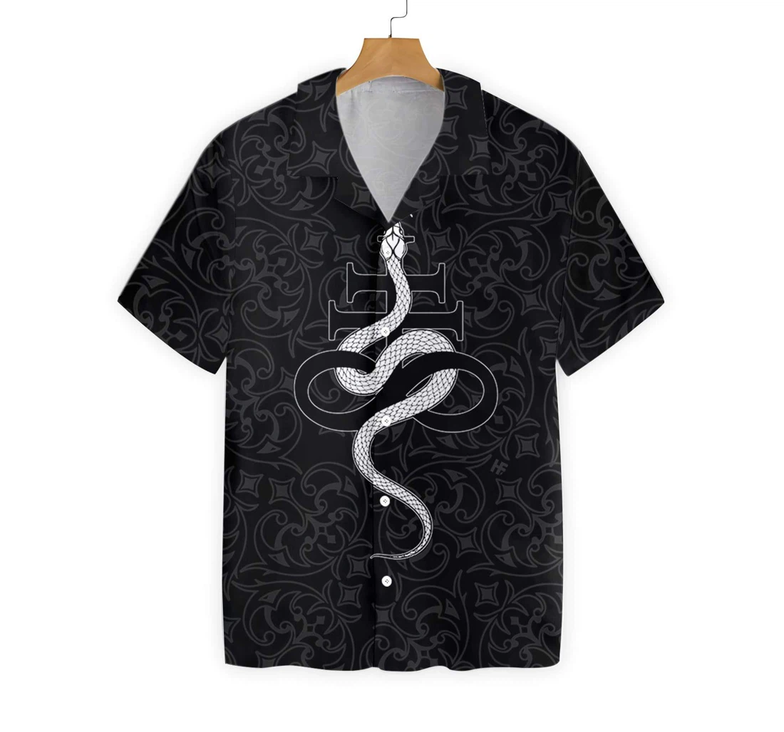 Satanism Symbol With Snake Hawaiian Shirt, Button Up Aloha Shirt For Men, Women