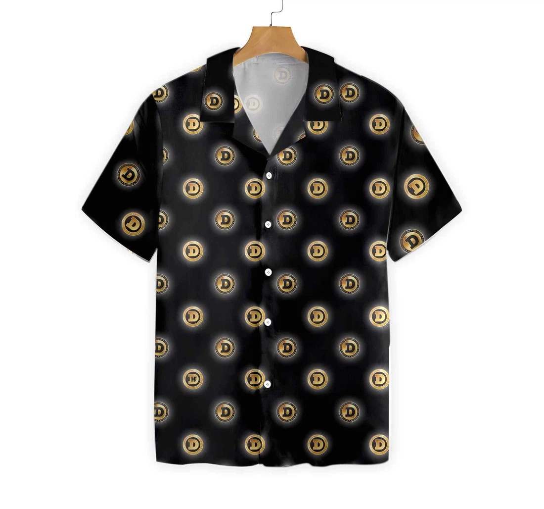 Golden Black Dogecoin Hawaiian Shirt, Button Up Aloha Shirt For Men, Women