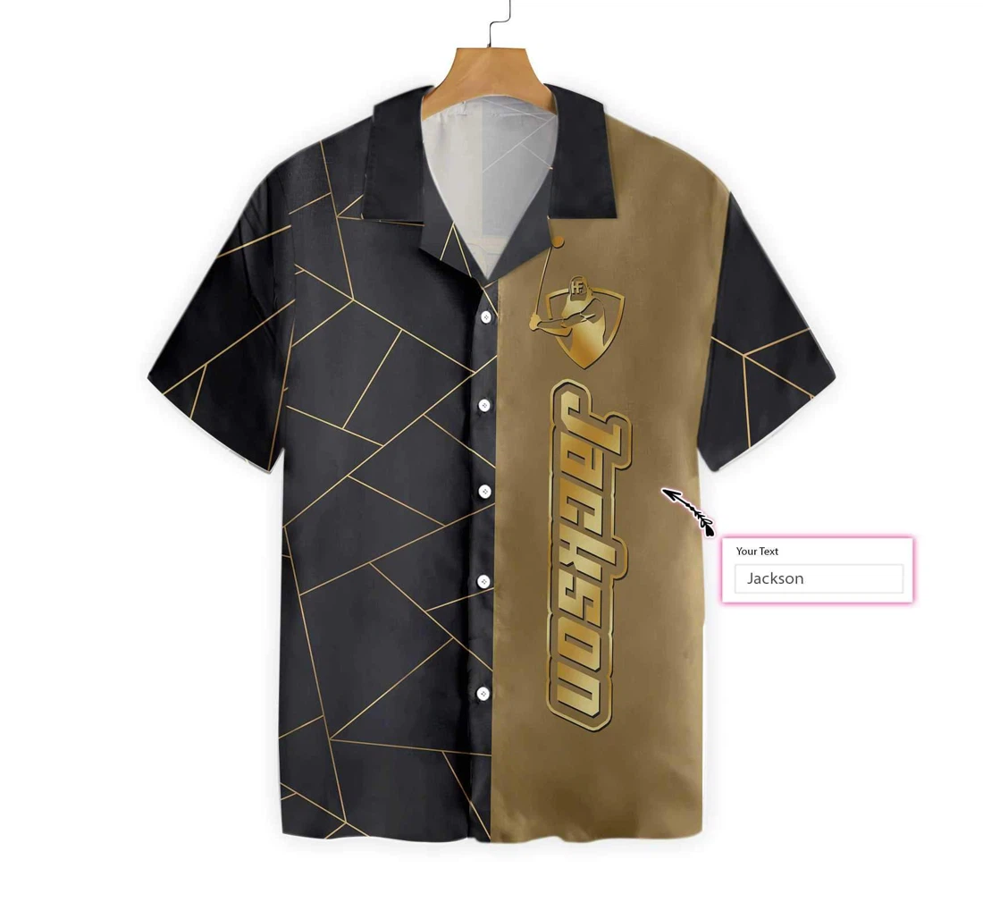 Personalized Golden Lines Golf Custom Hawaiian Shirt, Button Up Aloha Shirt For Men, Women