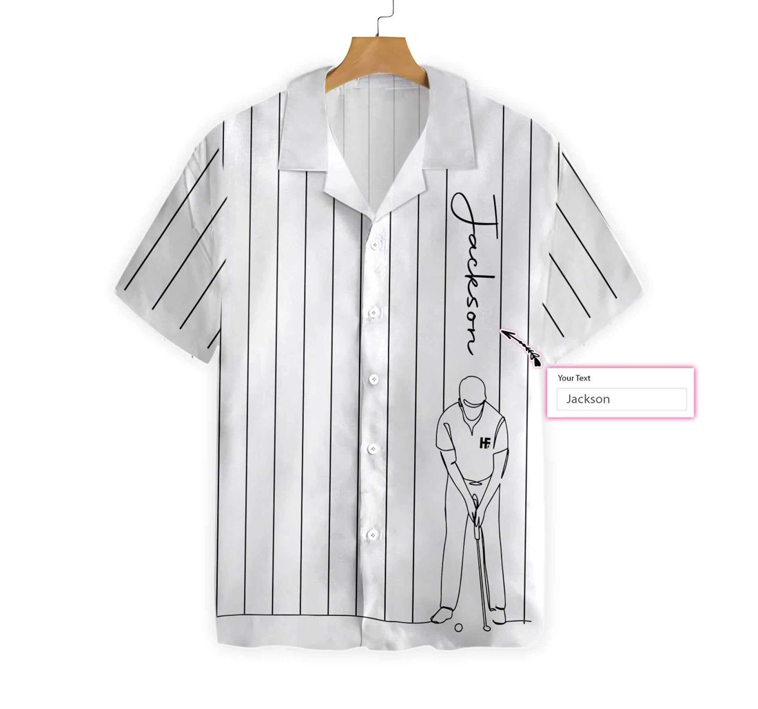 Personalized White Version One Line Drawing Golfer Custom Hawaiian Shirt, Button Up Aloha Shirt For Men, Women