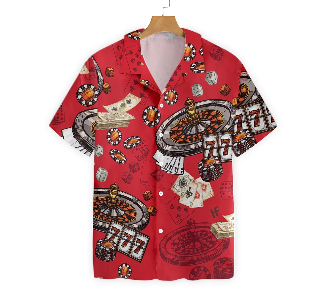 Casino Pattern Red Background Hawaiian Shirt, Button Up Aloha Shirt For Men, Women