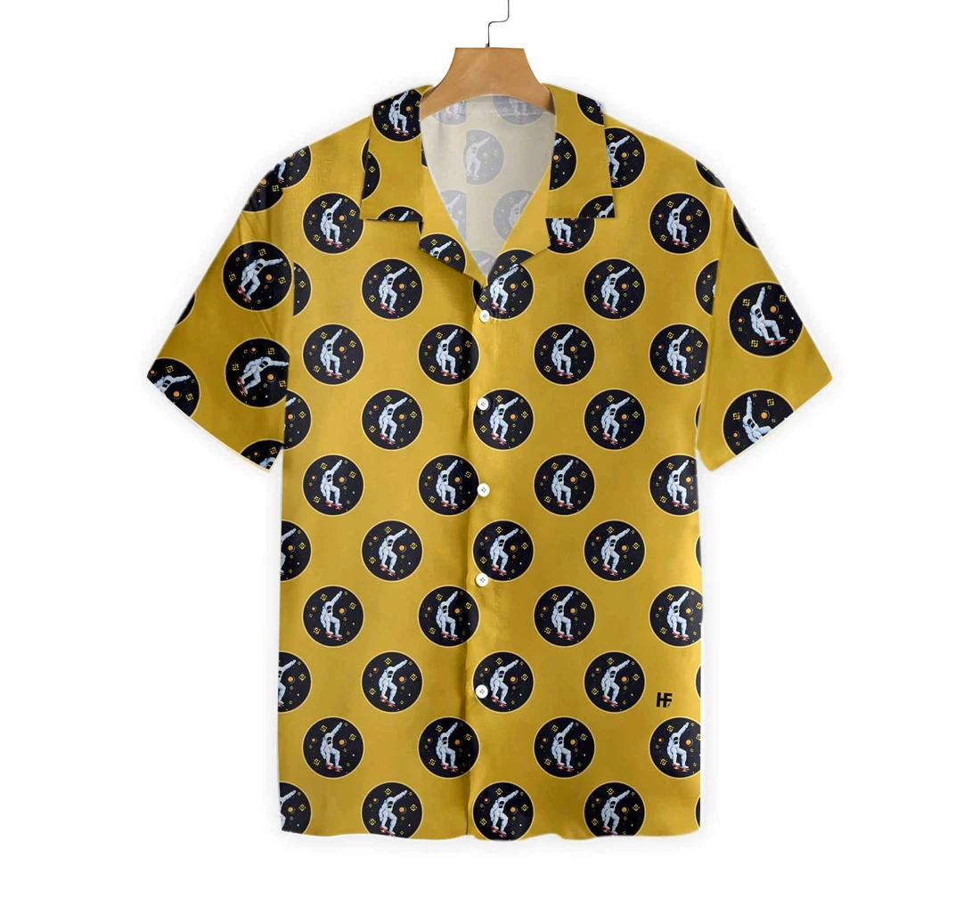 Astronaut Binance Coin Moon Pattern Hawaiian Shirt, Button Up Aloha Shirt For Men, Women