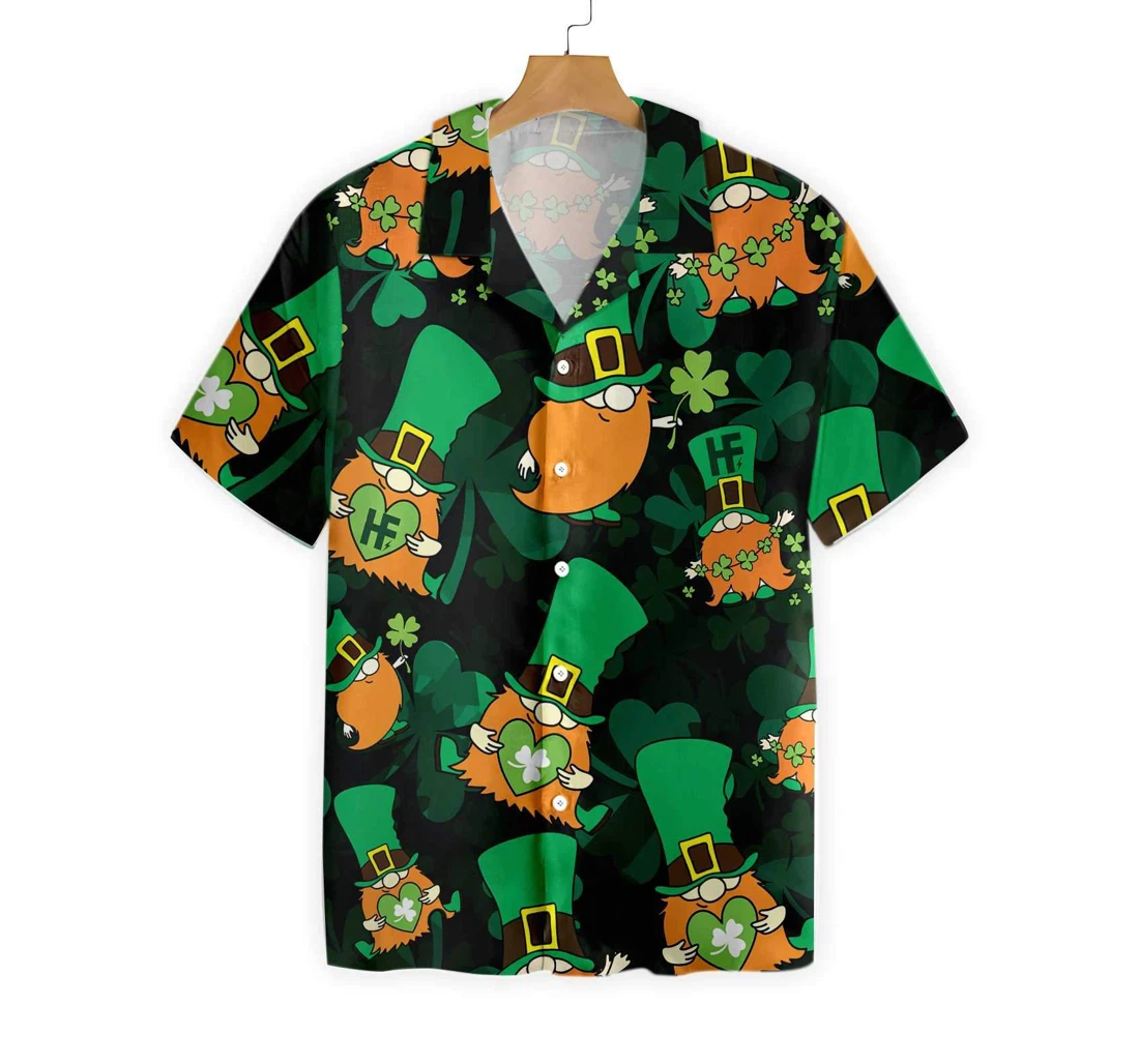 Shamrock And Gnomes Saint Patrick's Day Irish Ireland Hawaiian Shirt, Button Up Aloha Shirt For Men, Women