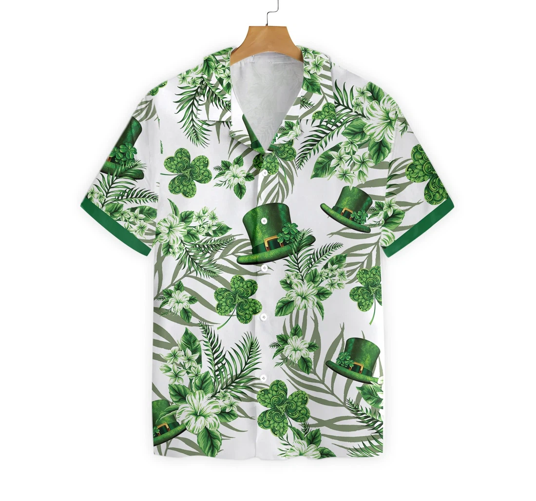 Erin Go Braugh Ireland Green Hat And Shamrock Pattern Hawaiian Shirt, Button Up Aloha Shirt For Men, Women