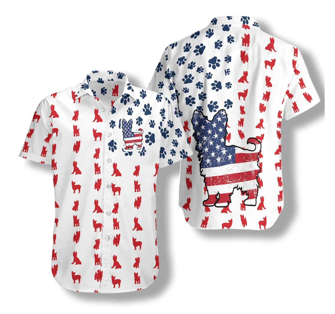 Yorkie American Flag Hawaiian Shirt, Button Up Aloha Shirt For Men, Women