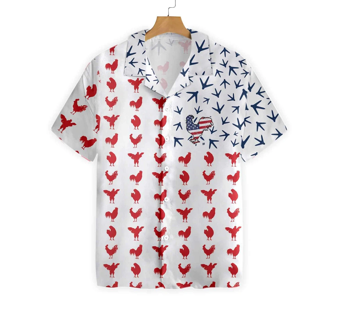 Rooster American Flag Hawaiian Shirt, Button Up Aloha Shirt For Men, Women