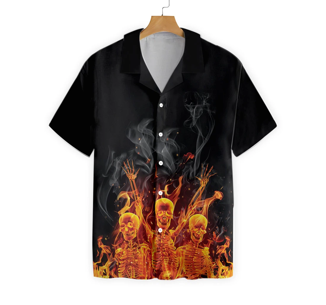 Fire Skeletons Night Party Hawaiian Shirt, Button Up Aloha Shirt For Men, Women