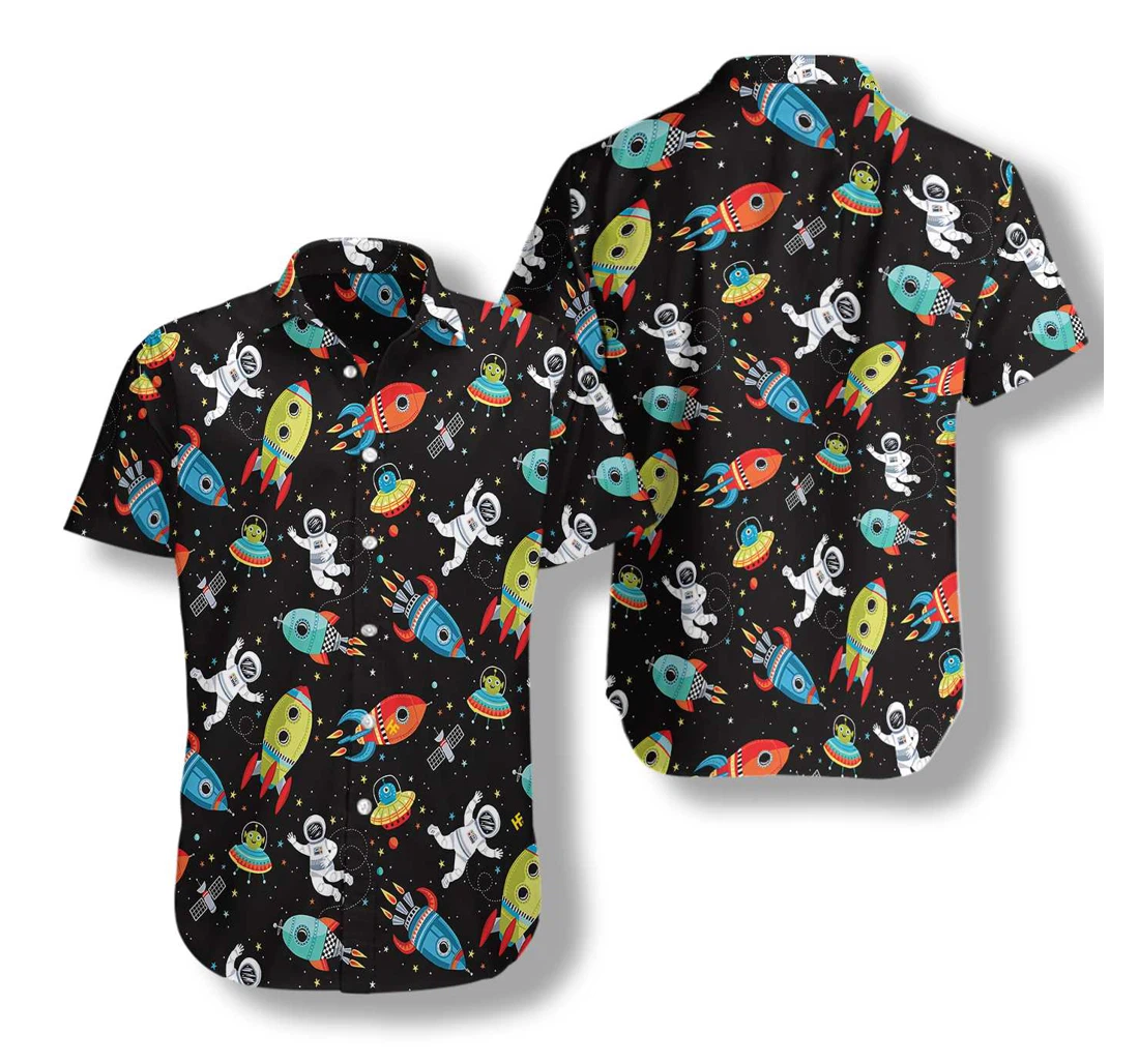 Outer Space Astronaut Cute Hawaiian Shirt, Button Up Aloha Shirt For Men, Women