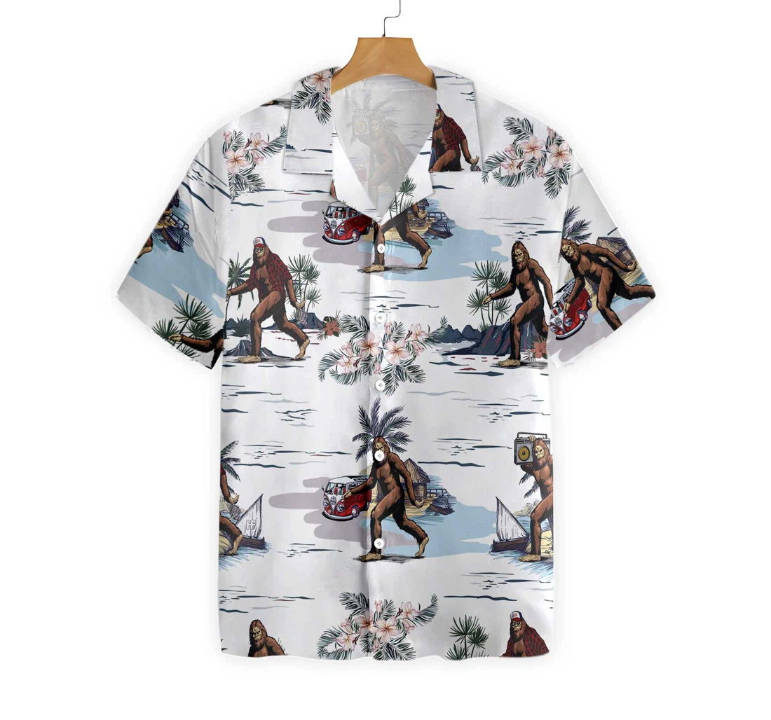 Bigfoots Are Ready Bigfoot White Bus Trip Bigfoot Hawaiian Shirt, Button Up Aloha Shirt For Men, Women