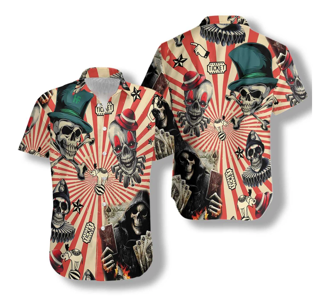 Circus Mysteries With Skull Magicians And Clowns Hawaiian Shirt, Button Up Aloha Shirt For Men, Women