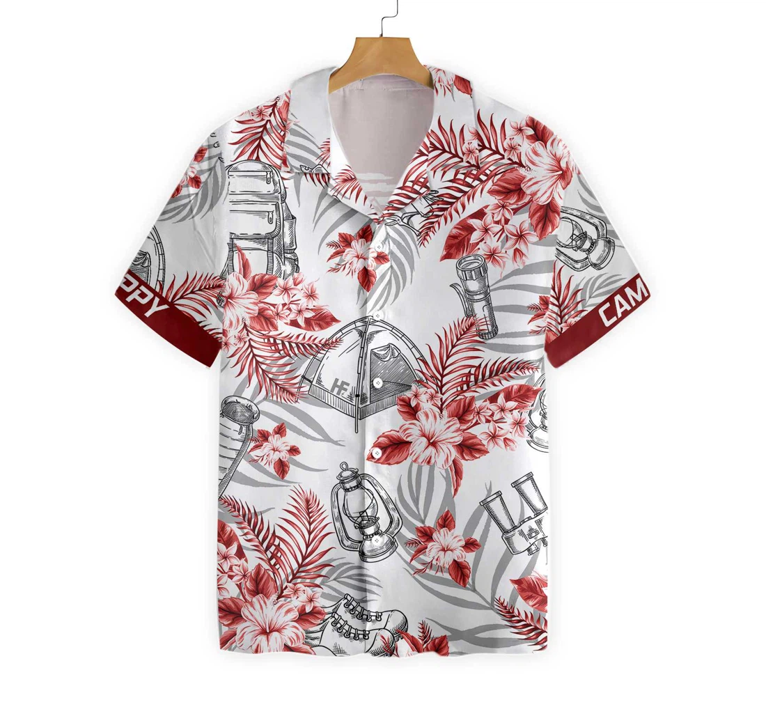 Happy Camper Hawaiian Shirt, Button Up Aloha Shirt For Men, Women