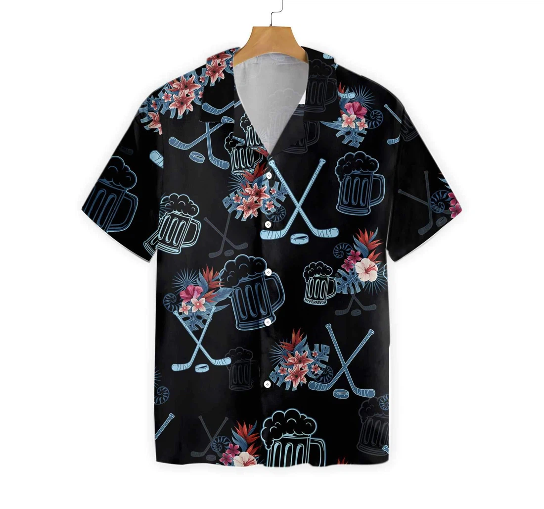 Hockey & Beer Hawaiian Shirt, Button Up Aloha Shirt For Men, Women