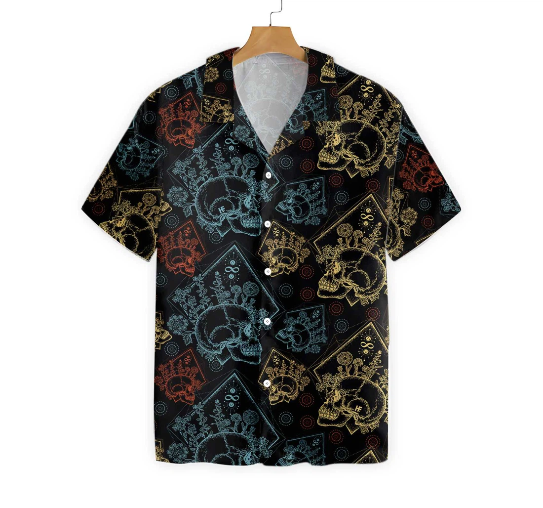 Gothic Skulls In Scrapbooking Style Hawaiian Shirt, Button Up Aloha Shirt For Men, Women