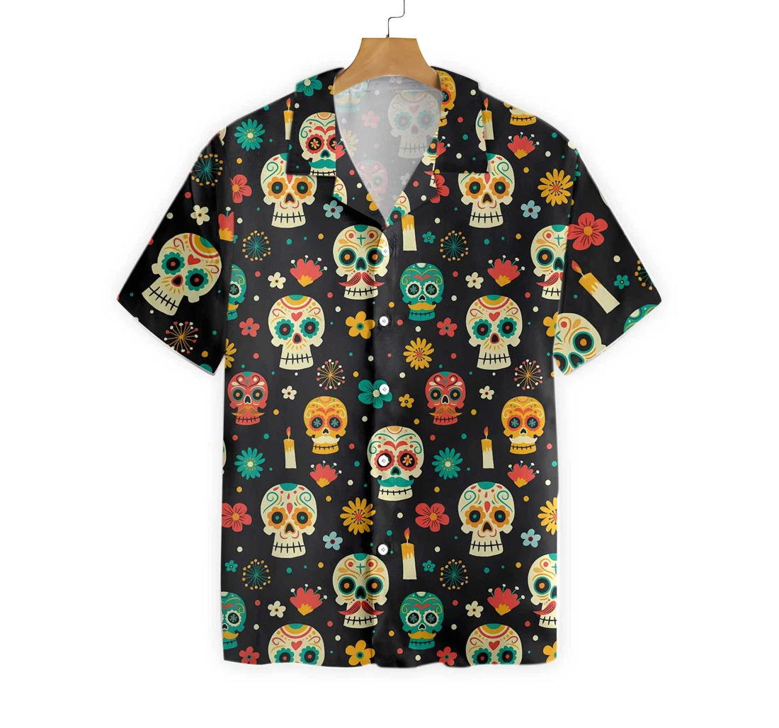 Skull Day Of The Dead Pattern Flower Hawaiian Shirt, Button Up Aloha Shirt For Men, Women